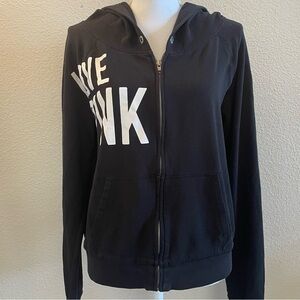 PINK Victoria’s Secret Graphic Black Zip Up Hoodie Jacket Sweater